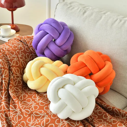 Vista 3 de Almohada de nudo de bola, cojín decorativo redondo para arrojar, almohada de felpa suave beige anudada de 8 pulgadas, cojín decorativo de nudo
