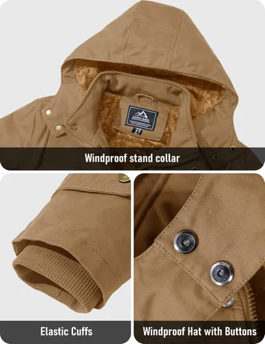 Vista 6 de MAGCOMSEN Chaqueta de invierno para hombre, con forro polar de algodón, chaquetas cálidas para trabajo, abrigos militares con 6 bolsillos