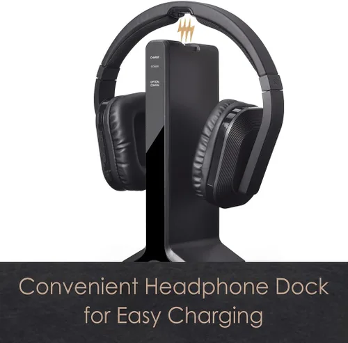 Vista 7 de Avantree HT280 - Auriculares inalámbricos para ver televisión con base de carga de transmisor RF de 2.4G, sistema óptico digital, auriculares