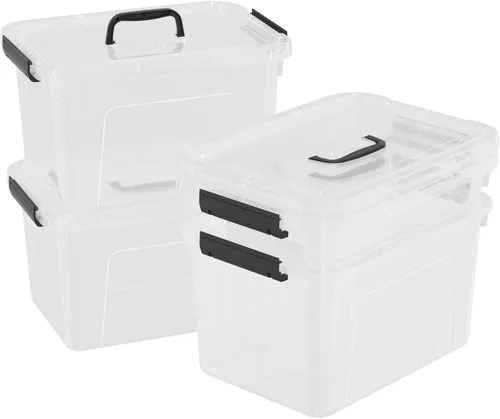 Vista 8 de Caja de almacenamiento de plástico de 10 litros, paquete de 4 contenedores de almacenamiento con cierre transparente con tapas