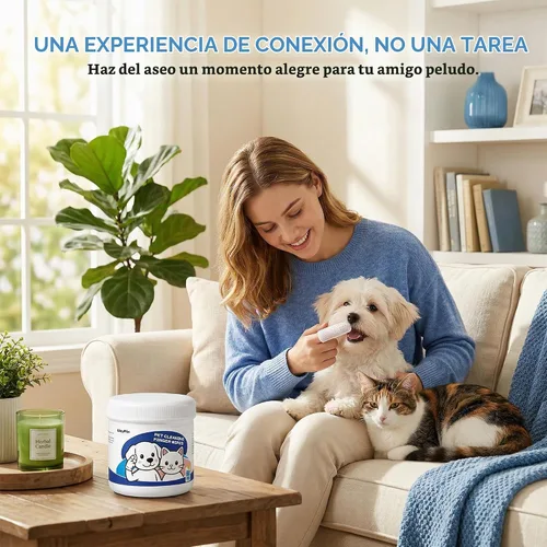 Vista 6 de Toallitas para dedos de perros y gatos, 60 unidades, suaves con aroma a Toallitas dentales refrescan el aliento, eliminan la placa y el sarro