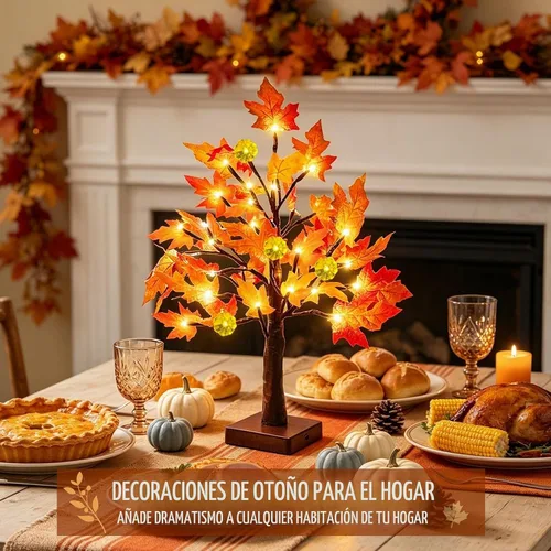Vista 4 de Árbol de arce preiluminado de otoño con temporizador de luces de calabaza