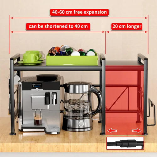 Vista 4 de YIUKEA Estante extensible para horno de microondas, estante ajustable para encimera de cocina, soporte de microondas de 2 niveles