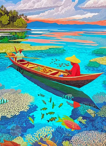 Vista 9 de Lucky Puzzles - Rompecabezas de 1000 piezas para adultos Rompecabezas de arte de sardina de Linocut audaz Teaser único con temática de peces