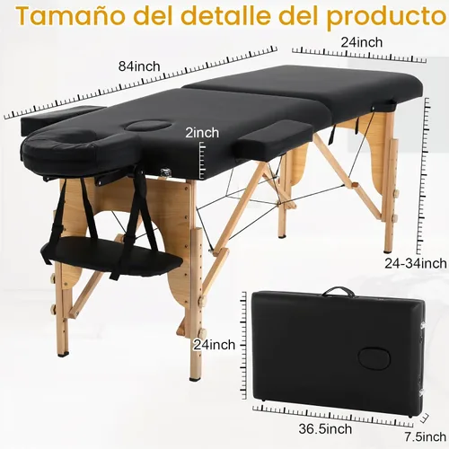 Vista 6 de Mesa de masaje, mesas de masaje portátiles con funda de transporte, cama de spa más suave, mesa de masaje de madera resistente, cama de pestañas