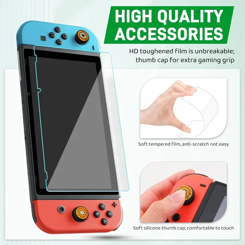Vista 5 de RHOTALL Carrying Case for Nintendo Switch, Storage Cover for Switch Accessories with Protective Skin, Screen Protector, Wristband and 2 Thumb Caps