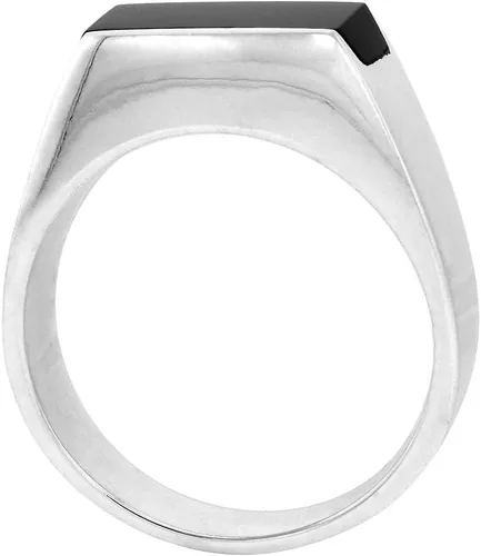 Vista 2 de Anillo de plata de ley con obsidiana negra para hombre, delgado, rectangular, plano, parte trasera sólida, hecho a mano, tallas 9-13