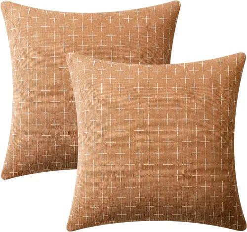 Vista 249 de MIULEE - Juego de 2 fundas de almohada decorativas de lino de arpillera navideñas, modernas, estilo campestre, rústicas, tejidas, con textura
