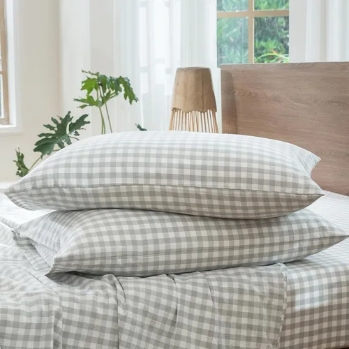 Vista 15 de MooMee Juego de 2 fundas de almohada de cuadros 100% algodón lavado con textura parecida al lino, transpirable, duradera, suave y cómoda