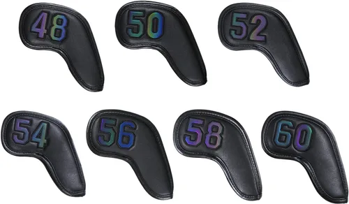 Vista 6 de Scott Edward Prof 7pcs Cuña de cuero Golf Iron Head Covers Club Protector Impermeable y Resistente a los arañazos 48 50 52 54 56 58 60 grados