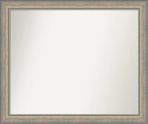 Vista 273 de Amanti Art Espejo de baño plateado para sobre el fregadero, 28 x 37 pulgadas, elegante espejo rectangular de peltre cepillado, marco de madera