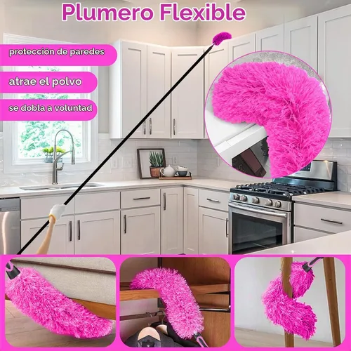 Vista 3 de CALBEAU Suministros de limpieza rosados, plumero con poste de extensión