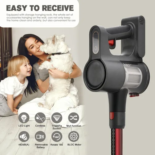 Vista 2 de Aspiradora inalámbrica, potente motor sin escobillas, aspiradora ligera 6 en 1, montaje en pared con pantalla LED y luz de mopa de motor para pelo