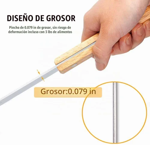 Vista 5 de Goutime Kabob - Brochetas de 23 pulgadas de largo, 1 pulgada de ancho de acero inoxidable para asar a la parrilla con mango de madera para hacer