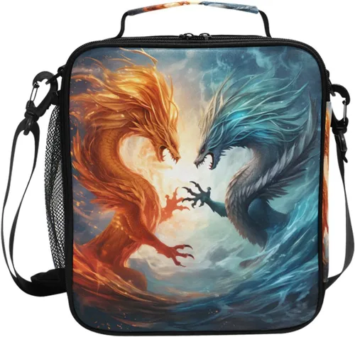 Vista 85 de Lonchera con patrón de cuadros blancos y negros, bolsa de almuerzo aislada, bolsa de preparación para niños, correa de hombro congelable a001