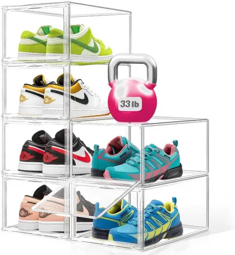 Vista 18 de 1 Pack Clear Shoe Storage Boxes Stackable, Large Sneaker Organizer with Acrylic Magnetic Door, Plastic Drop Front Shoe Containers for Men up to