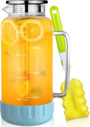 Vista 13 de Aofmee Jarra de vidrio de 68oz con tapa y mango para nevera, silicona gris