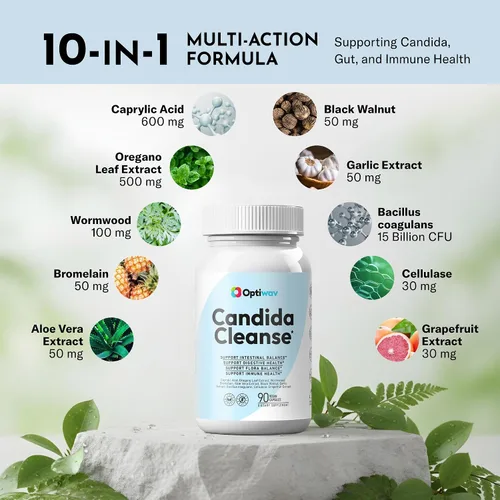 Vista 4 de Candida Cleanse - Suplemento de desintoxicación – Sobrecrecimiento de levadura natural Candi Balance Apoyo oral para mujeres y hombres – Probióticos