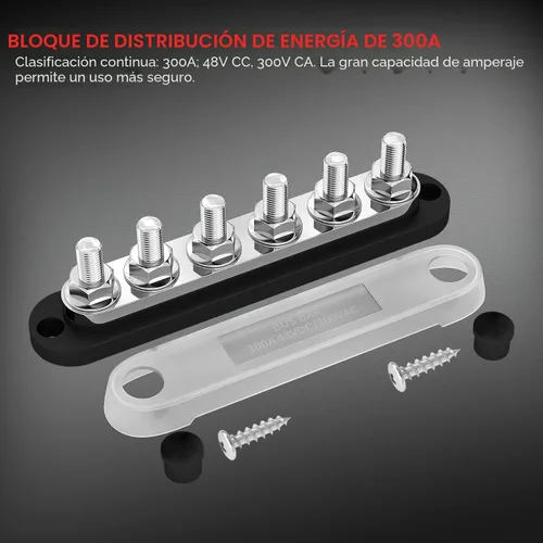 Vista 3 de DaierTek - Barra colectora de 300A 12V marina, bloque de distribución de potencia con cubierta, 6 pernos de 3/8" (M10), máximo 300V CA, 48V CC