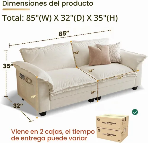Vista 2 de KKL Sofá Seccional Modular de 89 Pulgadas, Sofá de Amor de 2 Asientos Sofá Nube con Asiento Profundo, Sofás Seccionales de Chenilla para Sala