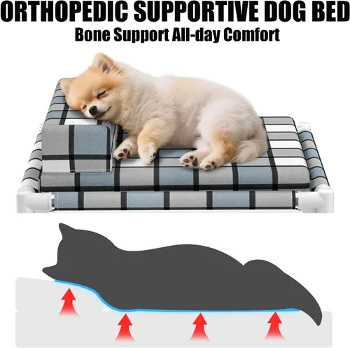 Vista 3 de Tapete elevado para perro – Cama elevada para perros con cojín y cojín elevado para mascotas, sofá cama con almohada y tapete para interiores