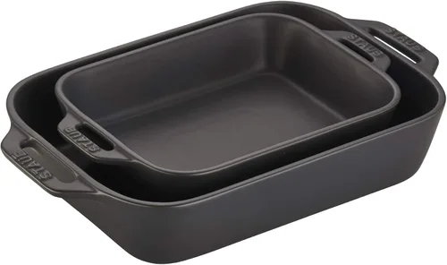 Vista 8 de STAUB Juego de platos rectangulares de cerámica para hornear de 2 piezas - Citron