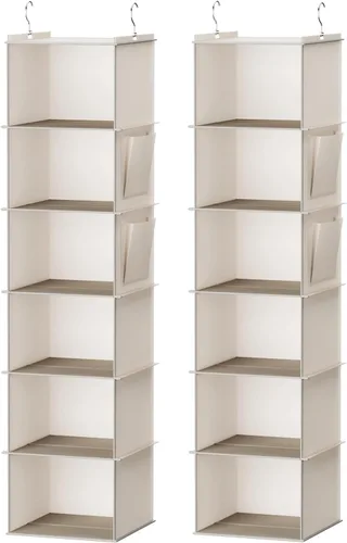 Vista 16 de YOUDENOVA - Organizador colgante para clóset con 6 estantes de almacenamiento con bolsillos laterales, beige