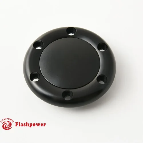 Vista 2 de Botón de claxon de aluminio para volante de 6 pernos Flashpower, MoMo, NRG, negro anodizado