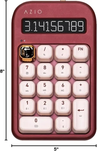 Vista 7 de AZIO IZO Calculadora mecánica inalámbrica y teclado numérico (Rojo/Oro) - Bluetooth 5.0 y USB, interruptor mecánico Gateron-Blue, 9 modos