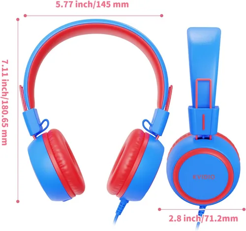 Vista 4 de KVIDIO Auriculares con cable para niños, volumen seguro de 85/94 dB, sobre la oreja con micrófono integrado, aislamiento de ruido, ajustable