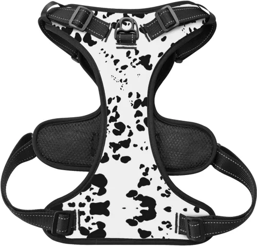 Vista 2 de Arnés para perro con estampado de piel dálmata, ajustable, transpirable, con clip para correa sin tirones, arnés para la mayoría de perros pequeños