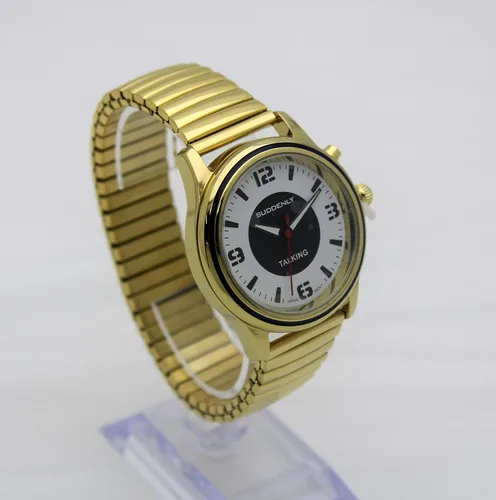 Vista 3 de Suddenly Relojes parlantes para personas mayores y hombres, sonido fuerte para personas con discapacidad visual, dorado, acero inoxidable