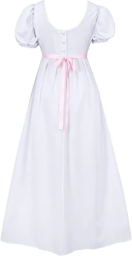 Vista 3 de HEQU - Vestidos de la época de la Regencia para mujeres, con satén, faja fruncida, vestido imperio, vestido de cintura