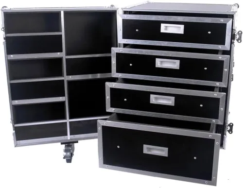 Vista 4 de Universal Flight Utility & Storage Case con cajones y compartimentos y tablero de ruedas bien remachado de alta calidad doble borde lengüeta