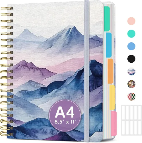 Vista 12 de Cuadernos grandes de espiral rayados para el trabajo con divisores y pestañas extraíbles, 8.5 x 11 pulgadas, bonito cuaderno de tapa dura de 5