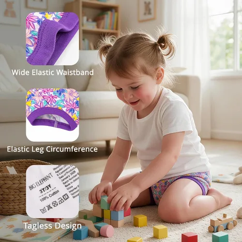 Vista 5 de BIG ELEPHANT Ropa interior de entrenamiento para niños pequeños, 100% Rosado floreado