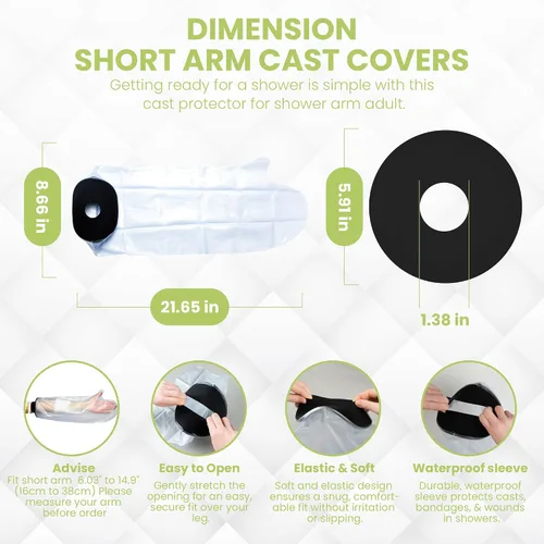 Vista 5 de Fundas pequeñas para brazo de ducha para adultos, funda protectora impermeable para codo de brazo roto, bolsa fundida reutilizable para ducha