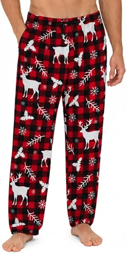 Vista 11 de U2SKIIN Pantalones de pijama de forro polar para hombre, pantalones de Buffalo Plaid-rojo