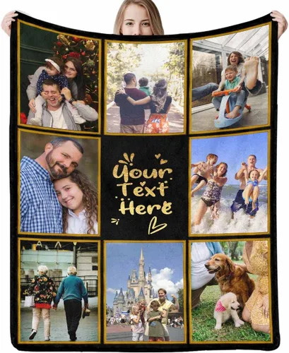 Vista 11 de D-Story Manta personalizada con texto fotográfico, manta de franela personalizada para Navidad, cumpleaños, San Valentín, para parejas, familiares