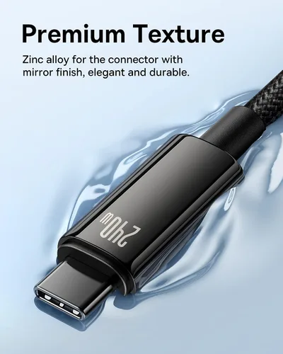Vista 5 de Baseus Cable USB C, 240 W PD 5A de carga rápida USBC a USBC, cable de carga tipo C de aleación de zinc trenzado para iPhone 17 16 Pro/Plus/Pro Max