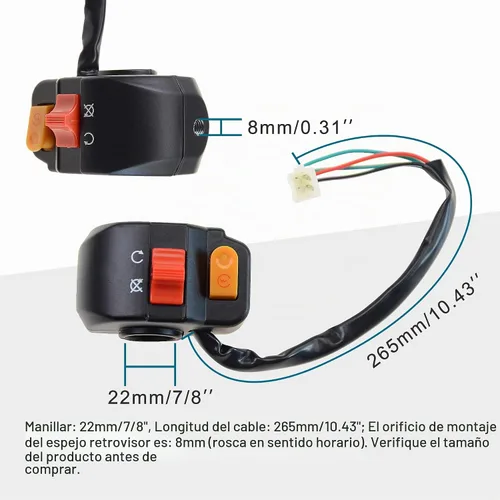 Vista 2 de GOOFIT Botón universal de interruptor de faro delantero de montaje en manillar derecho de 7/8 pulgadas con interruptor de encendido de repuesto