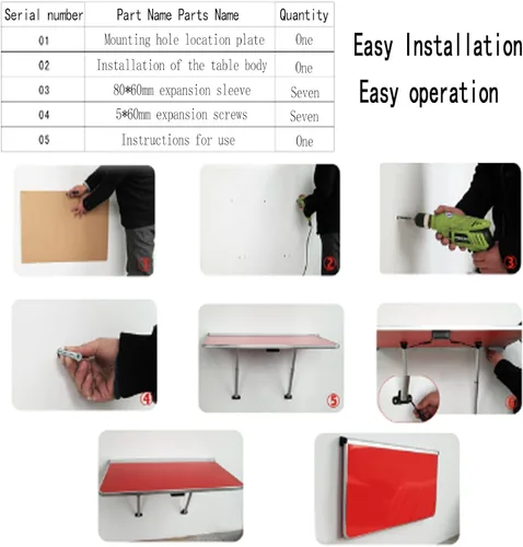 Vista 6 de Mesa plegable para montar en la pared, mesa plegable para niños, mesa de comedor plegable de madera maciza, mesa de computadora multifuncional