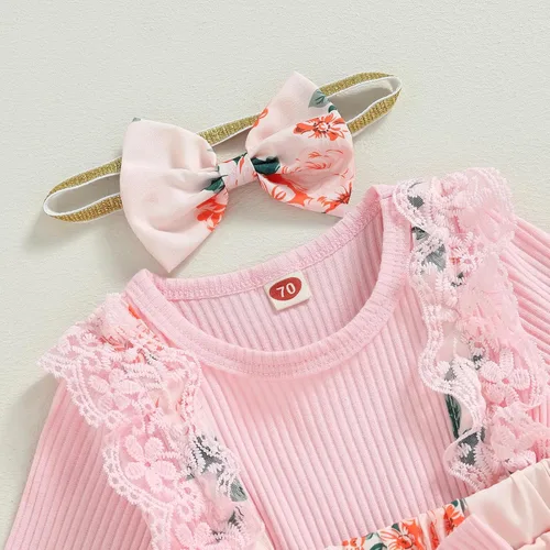 Vista 5 de Mubineo Ropa de primavera y otoño para bebé niña, traje de manga larga con encaje floral