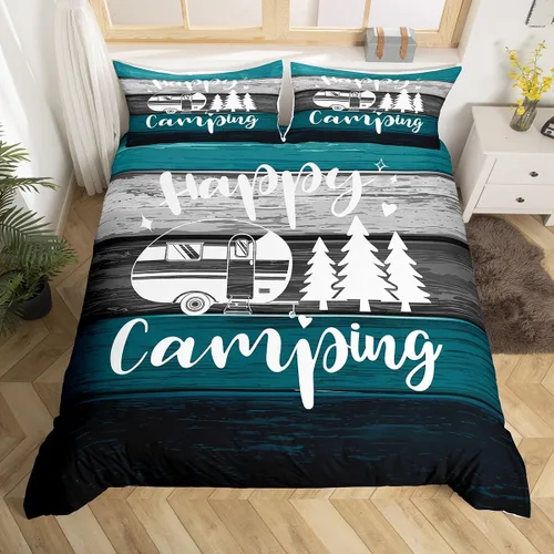 Vista 24 de Castle Fairy Juego de ropa de cama Happy Camping para niños, funda de edredón estilo granja occidental con cierre de cremallera, juego de ropa