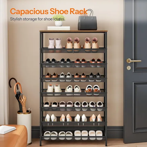 Vista 3 de HOOBRO - Estantería para zapatos de 8 niveles, estante para zapatos de 29.5"L, organizador de almacenamiento de zapatos de gran capacidad para 21-24