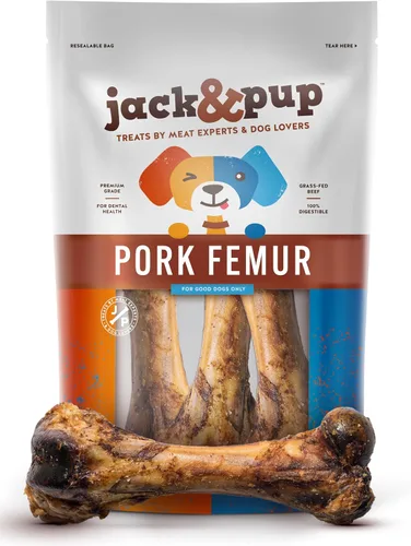 Vista 7 de Jack&Pup Huesos de fémur de cerdo jumbo para perros de larga duración Huesos de perro de carne gourmet Un solo ingrediente, salados, sin cuero