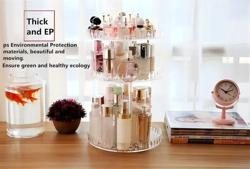 Vista 4 de Organizador de perfumes, organizador de maquillaje giratorio de 360 grados, caja de almacenamiento de cosméticos de diamante, estante giratorio