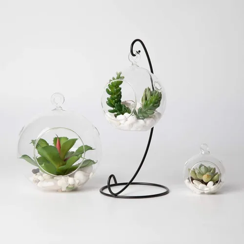 Vista 7 de WGV Globo de terrario colgante, ancho 3 pulgadas, altura 4 pulgadas, maceta de aire para suculentas, florero de vidrio transparente con parte
