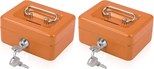 Vista 12 de Mini caja de efectivo con cerradura, ranura y bandeja de dinero anaranjado - pequeño