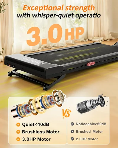Vista 3 de Walking Pad Treadmill with Handle Bar,Walking Pad with Incline 8%,2.5HP Quiet Under Desk 320 lbs 2 in 1Treadmills for Home Office,Compact Foldable